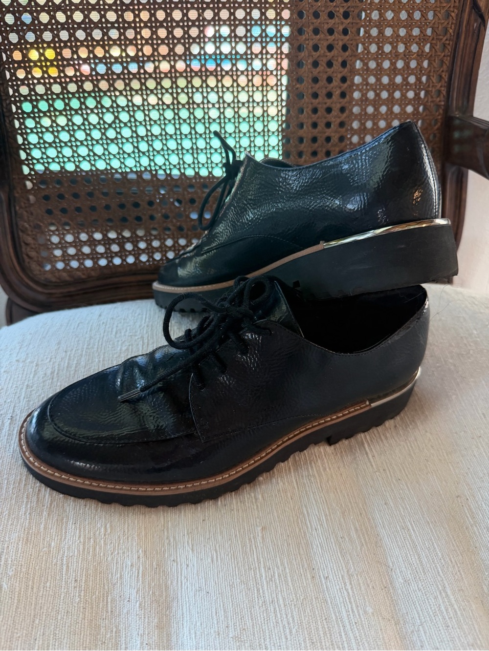 Franco Sarto Black Patent Leather Lace-Up Loafers
